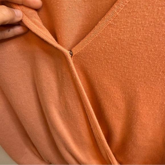 We The Free by Free People Short Sleeve Hoffman Surplice Coral Knit V-Neck Top - Picture 7 of 8